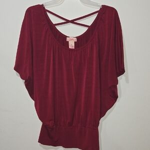 3 For $15: Candie's Deep Red Blouse with Crisscross Back Detail